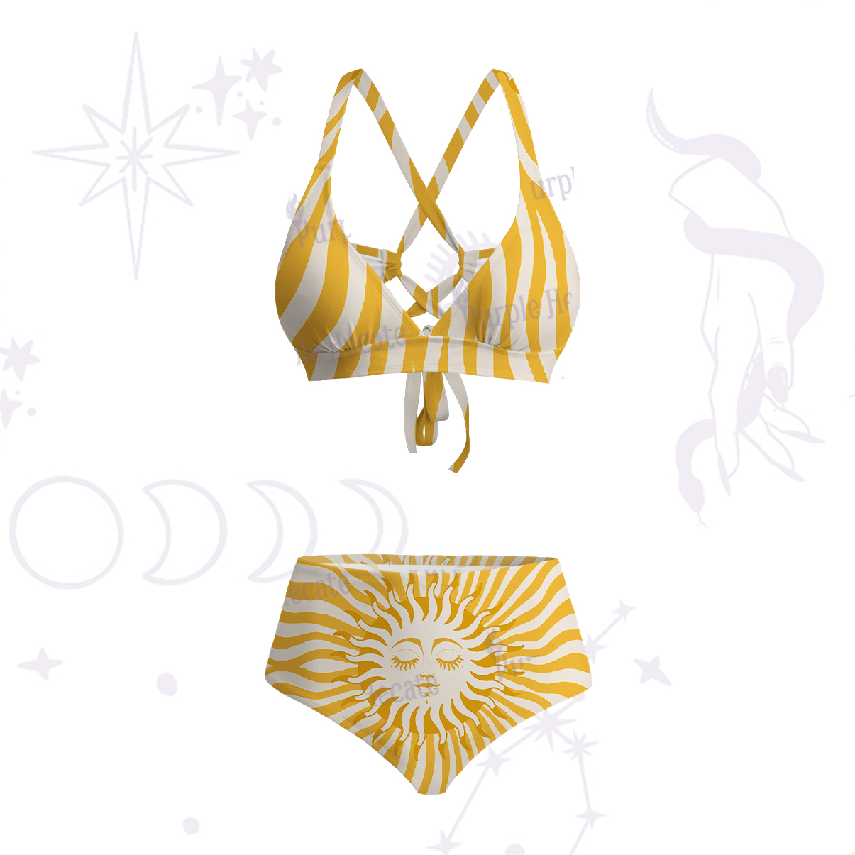 Purplehecate Radiance of the Sun Crisscross Tie-Back Bikini Set
