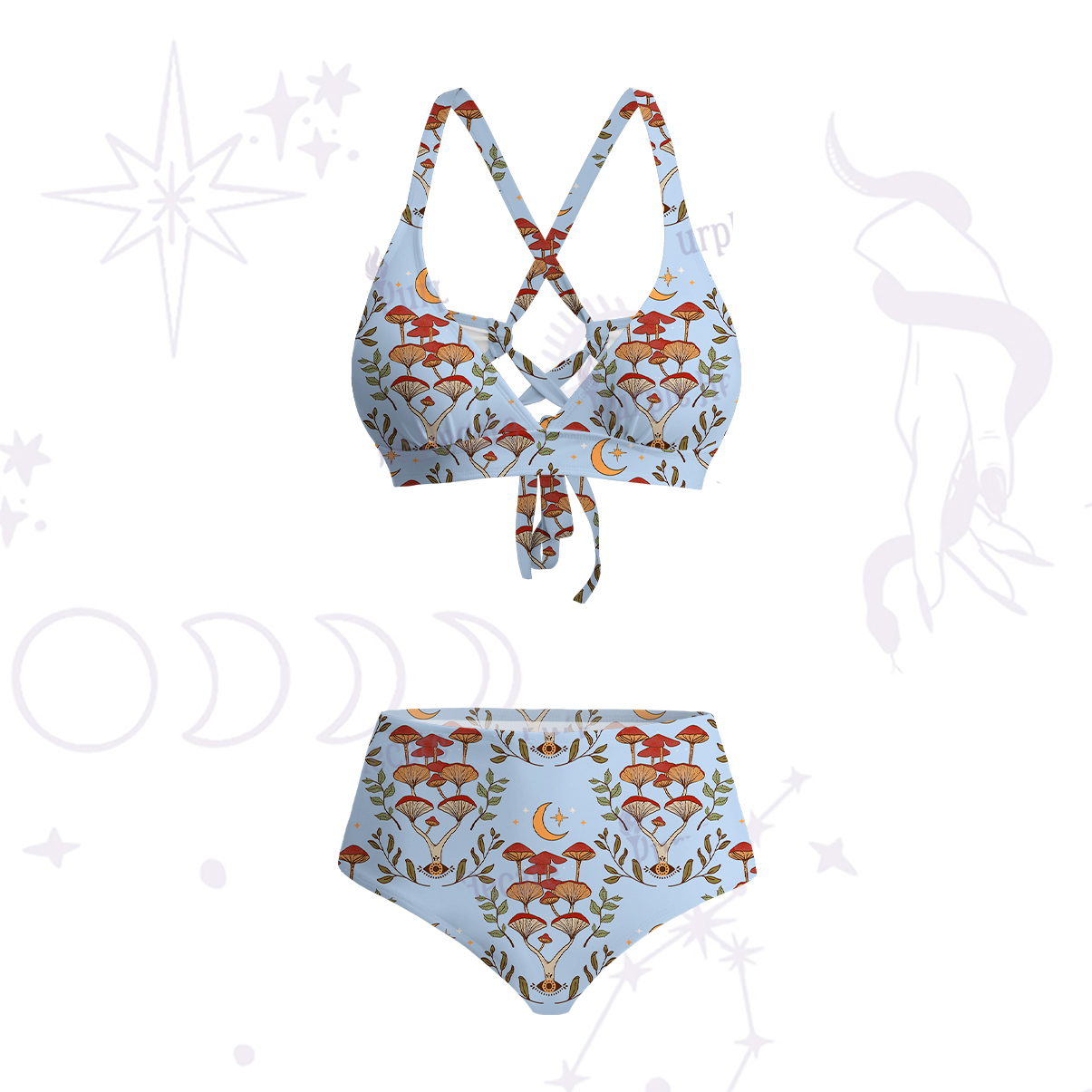 Purplehecate Psychedelic Mushrooms Crisscross Tie-Back Bikini Set