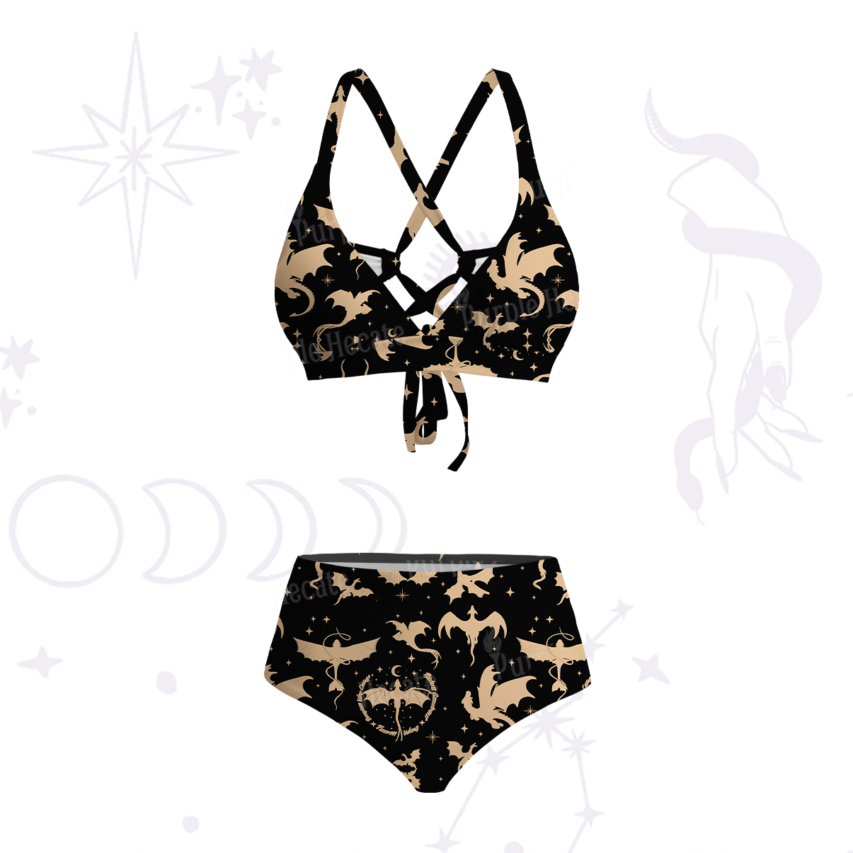 Purplehecate Fantasy Dragon Allover Crisscross Tie-Back Bikini Set