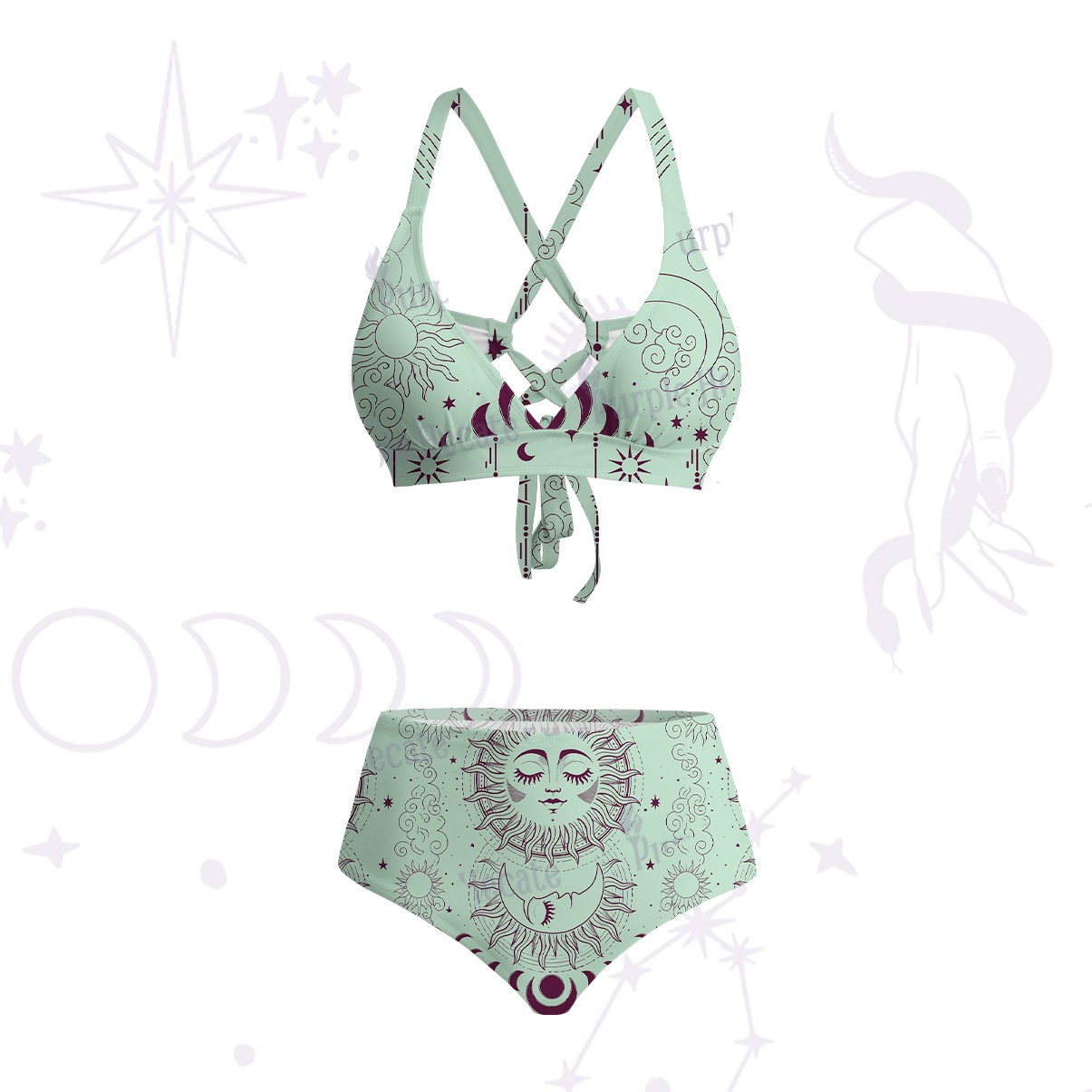 Purplehecate Lunar Eclipse Crisscross Tie-Back Bikini Set