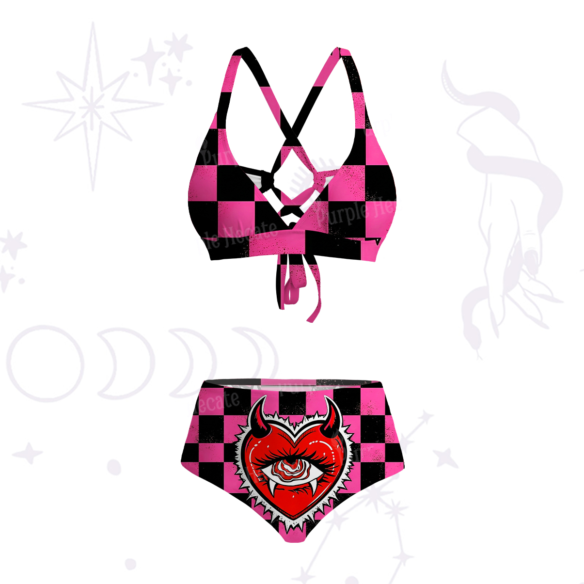 Purplehecate Heart of a Demon Crisscross Tie-Back Bikini Set