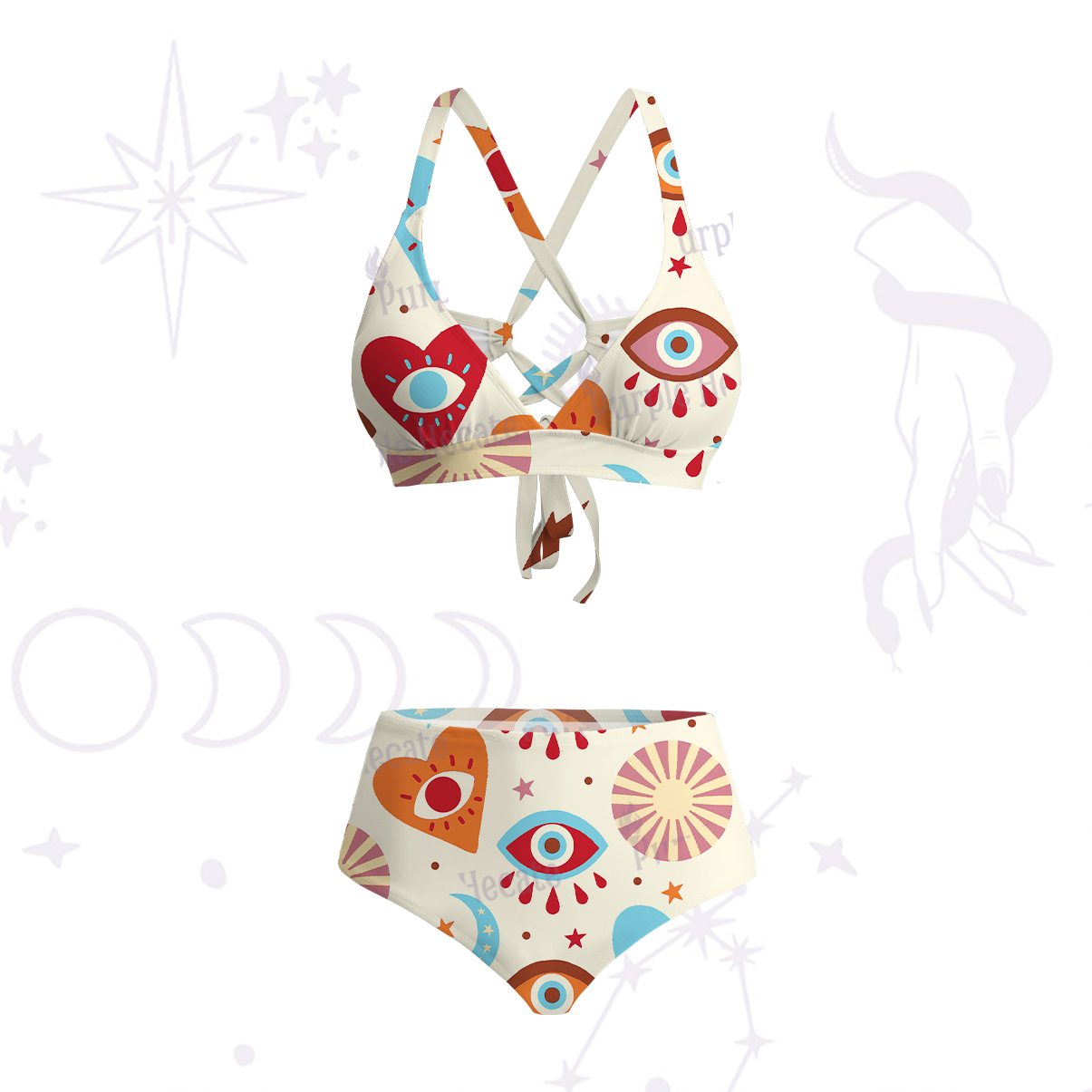 Purplehecate The Enchanted Eye of Love Crisscross Tie-Back Bikini Set