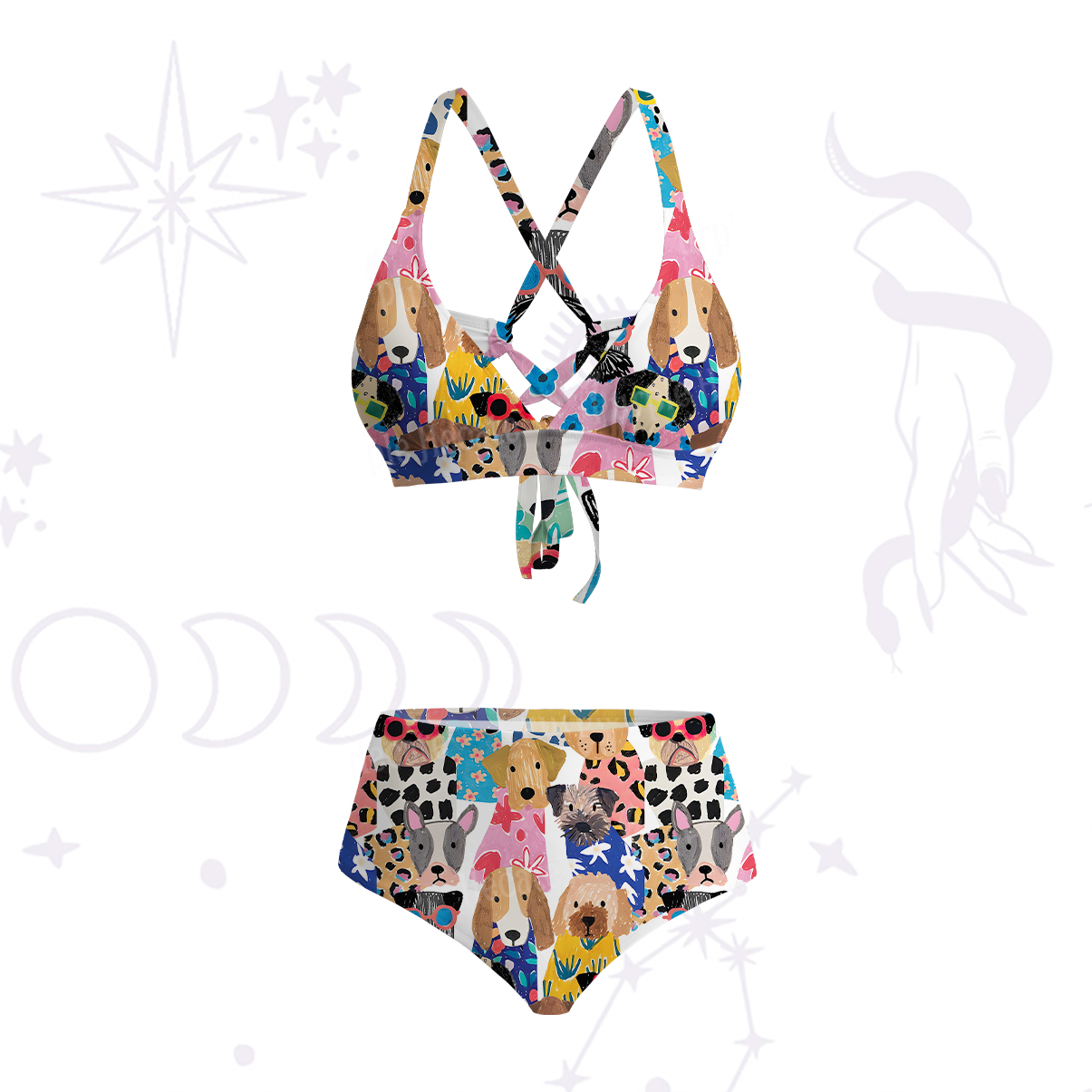Purplehecate Puppy Parade Crisscross Tie-Back Bikini Set