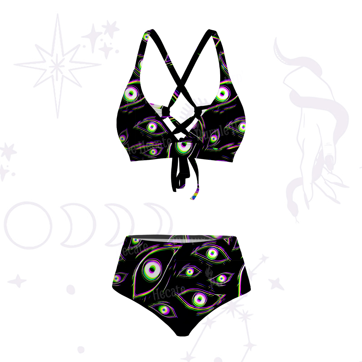 Purplehecate Glitch Vision Crisscross Tie-Back Bikini Set