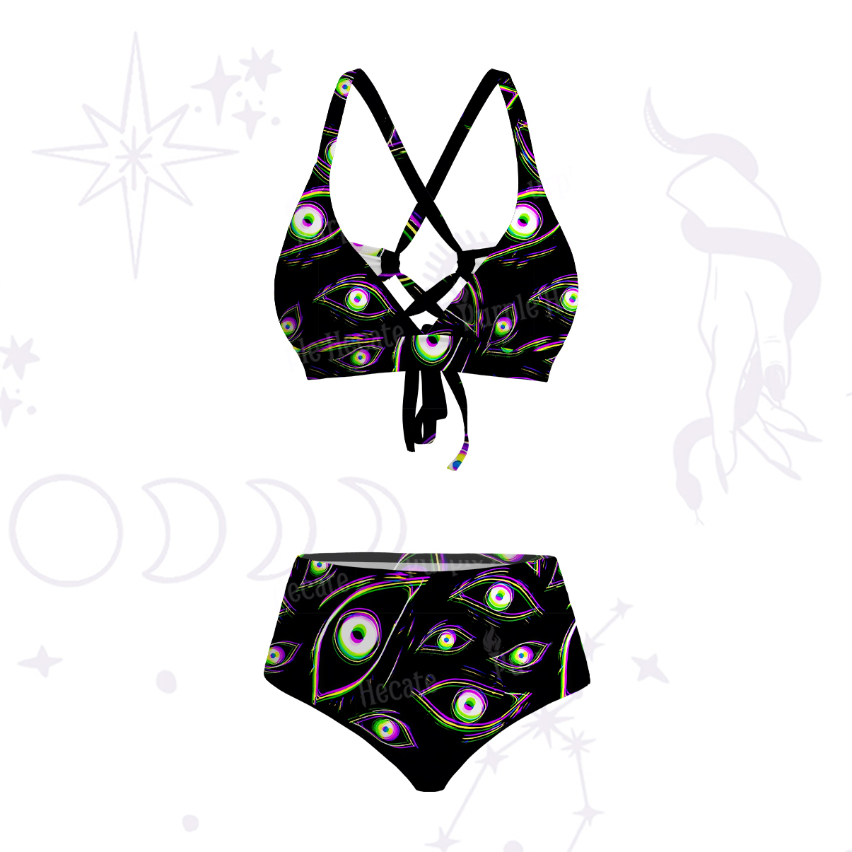Purplehecate Glitch Vision Crisscross Tie-Back Bikini Set