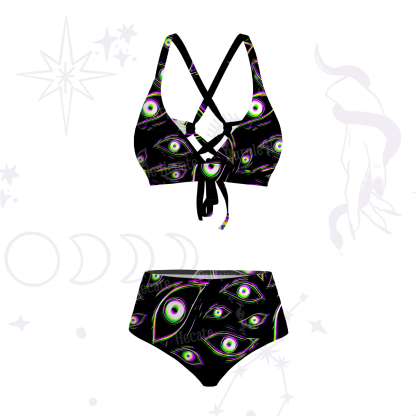 Purplehecate Glitch Vision Crisscross Tie-Back Bikini Set