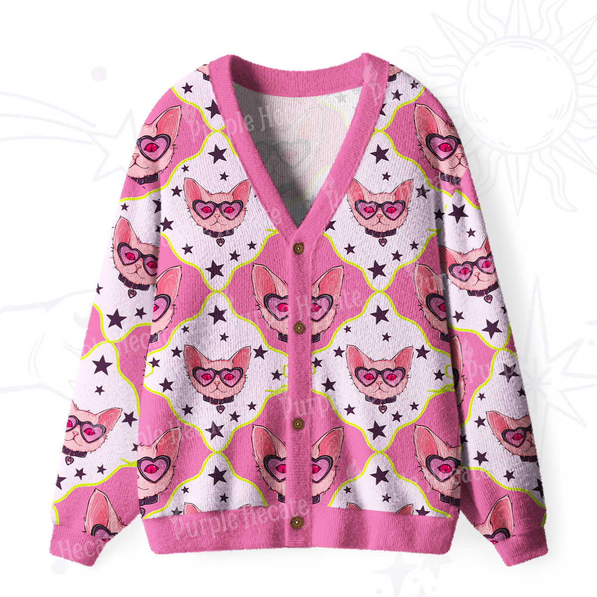 Purplehecate Slightly Wicked Cat Ugly Cardigan Sweaters