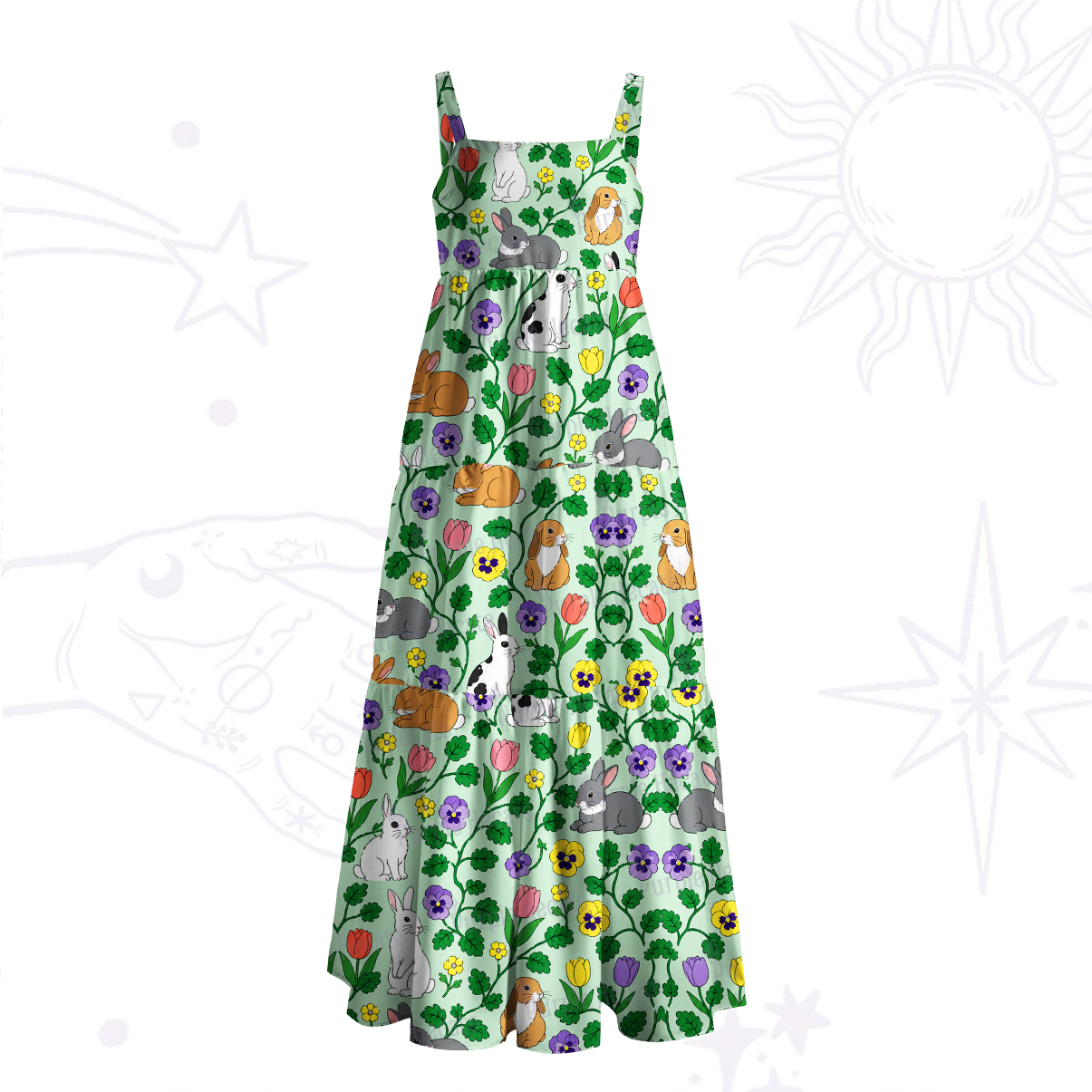 Purplehecate Spring Bunny Blossom Wide Straps Maxi Dress