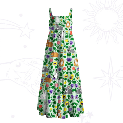 Purplehecate Spring Bunny Blossom Wide Straps Maxi Dress