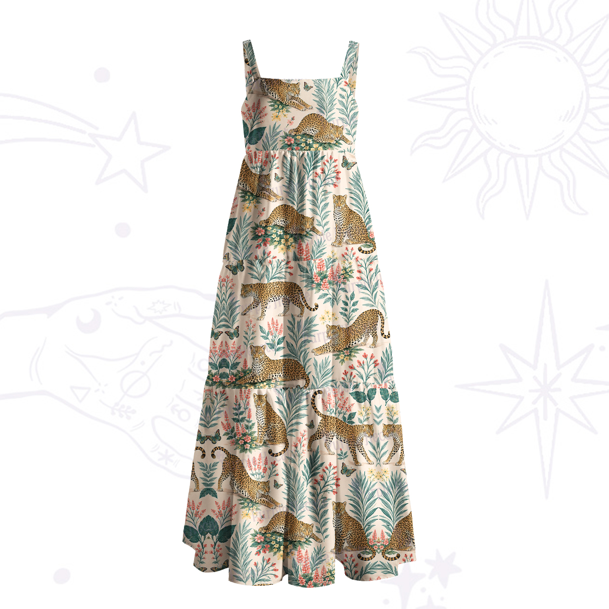 Purplehecate Wild Bloom Cheetah Wide Straps Maxi Dress