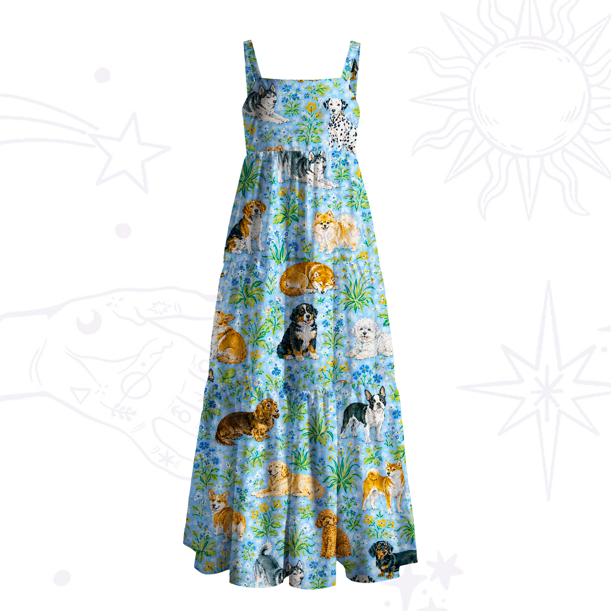 Purplehecate Puppy Party Wide Straps Maxi Dress