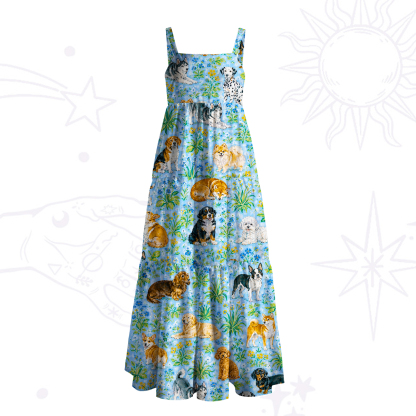Purplehecate Puppy Party Wide Straps Maxi Dress