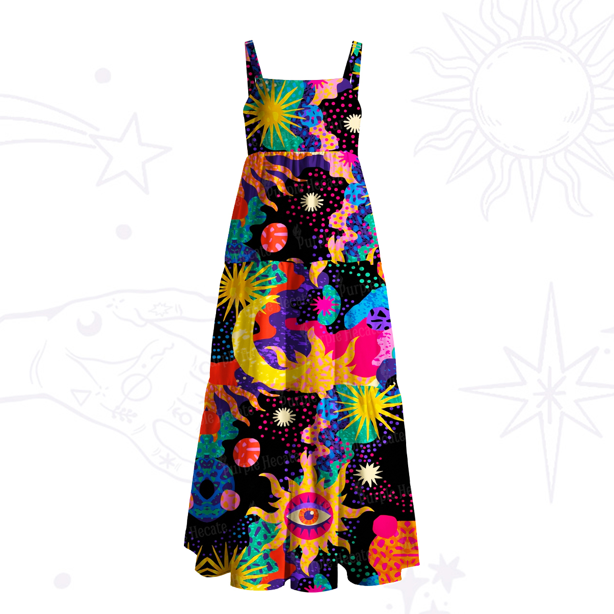 Purplehecate Sun Moon Spirit Dance Wide Straps Maxi Dress
