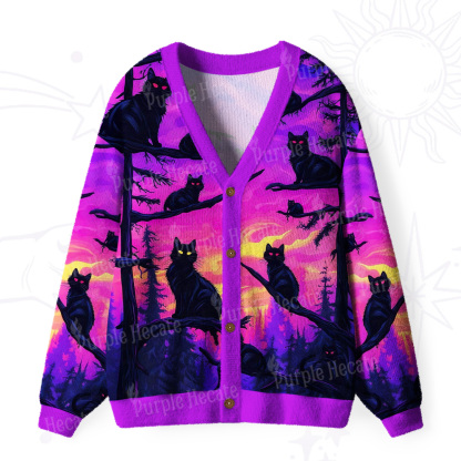 Purplehecate Twilight Forest Guardian Cat Ugly Cardigan Sweaters