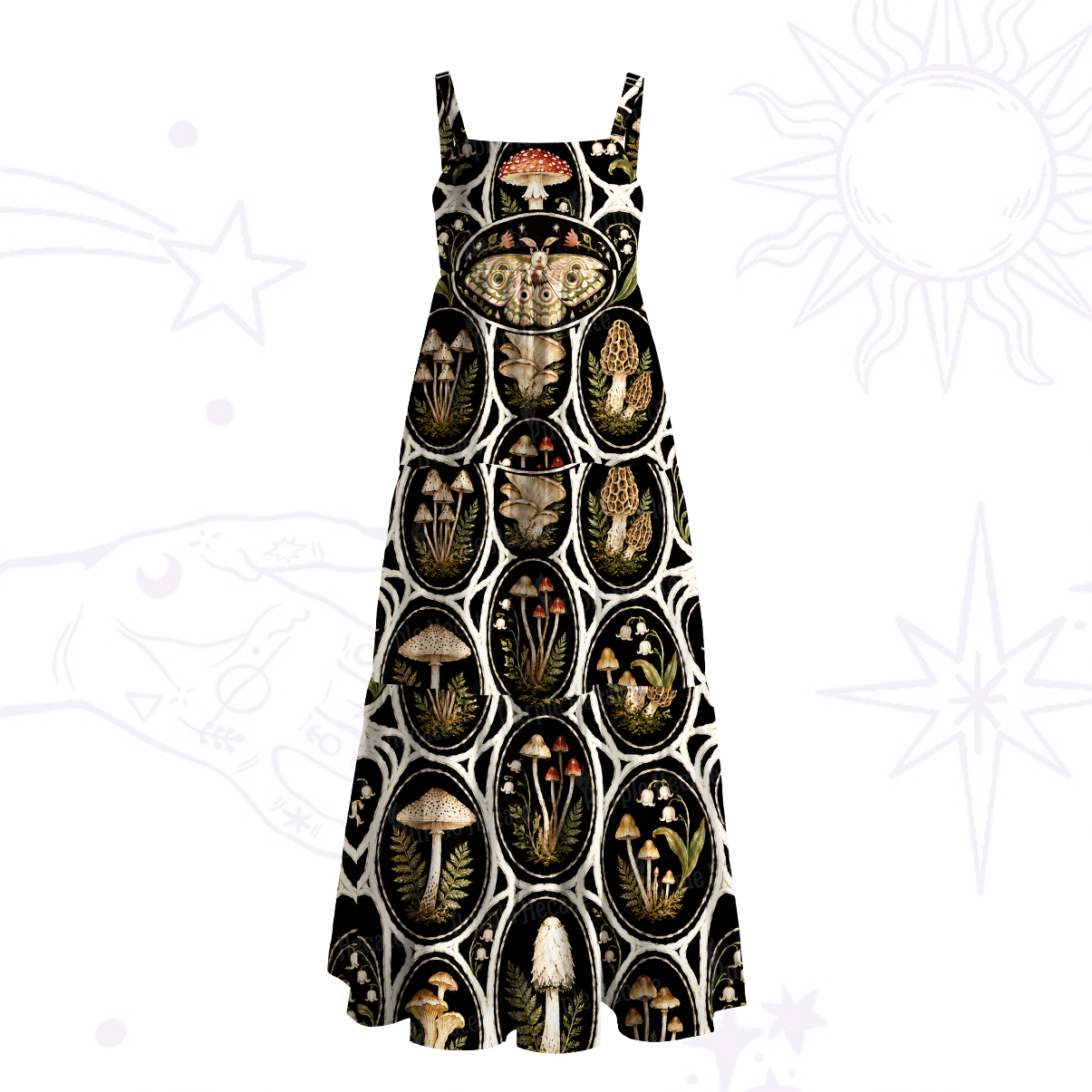Purplehecate Enchanted Forest Mushroom Specimen Wide Straps Maxi Dress