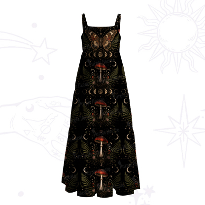 Purplehecate Moon Phase Mushroom Forest Witch Wide Straps Maxi Dress