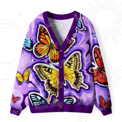Purplehecate Psychedelic Butterfly Ugly Cardigan Sweaters