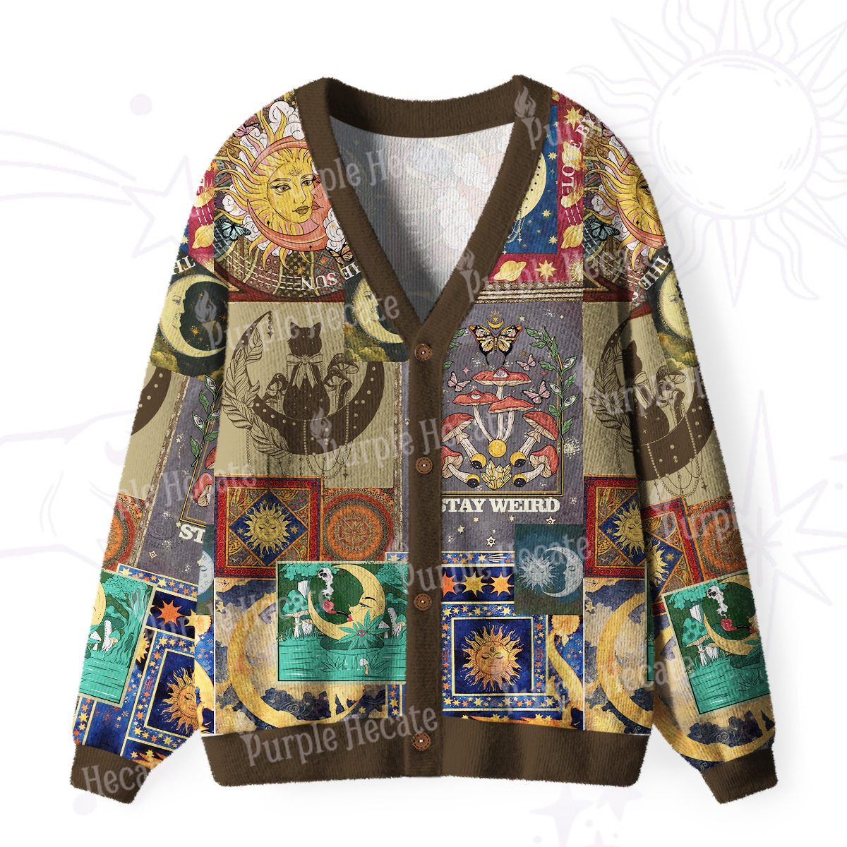 Purplehecate Starry Moon Patchwork for Cosmic Lovers Ugly Cardigan Sweaters