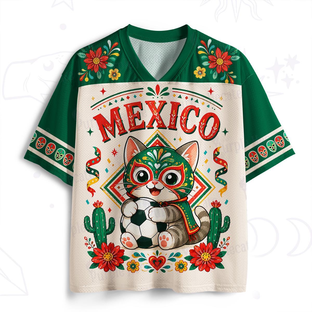 Purplehecate Mexico Luchador Cat Soccer Mesh Jersey