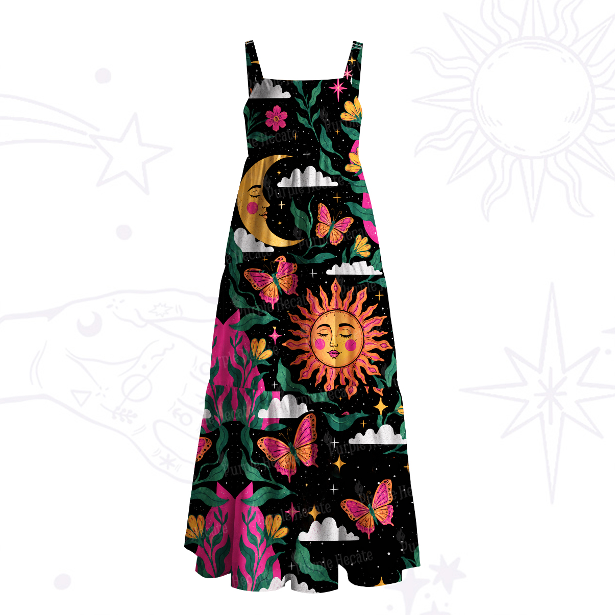 Purplehecate Starry Night Butterfly Dreams Wide Straps Maxi Dress