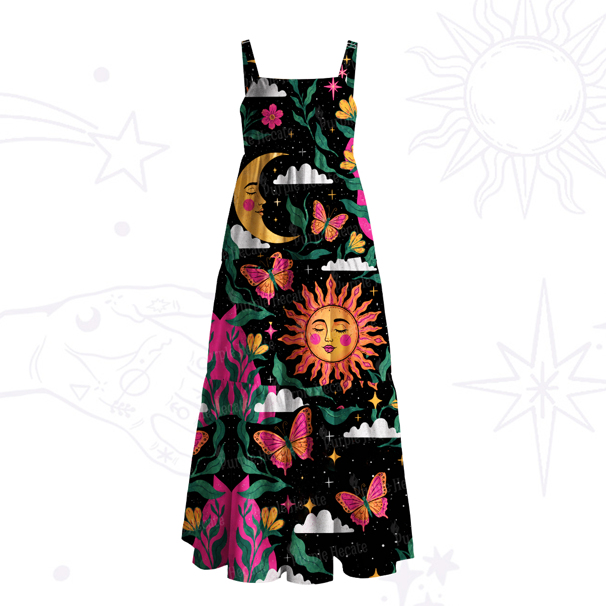 Purplehecate Pride Rainbow Spiritual Chakra Sun Wide Straps Maxi Dress