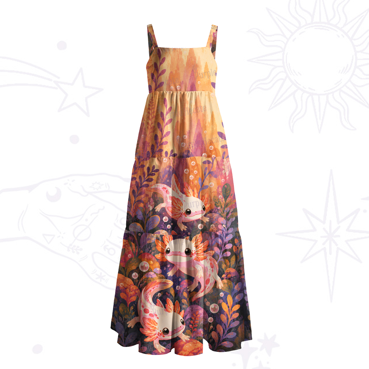 Purplehecate Dusky Axolotl Bay Wide Straps Maxi Dress