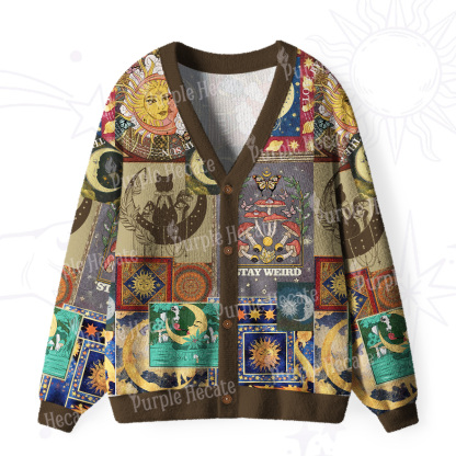 Purplehecate Starry Moon Patchwork for Cosmic Lovers Ugly Cardigan Sweaters