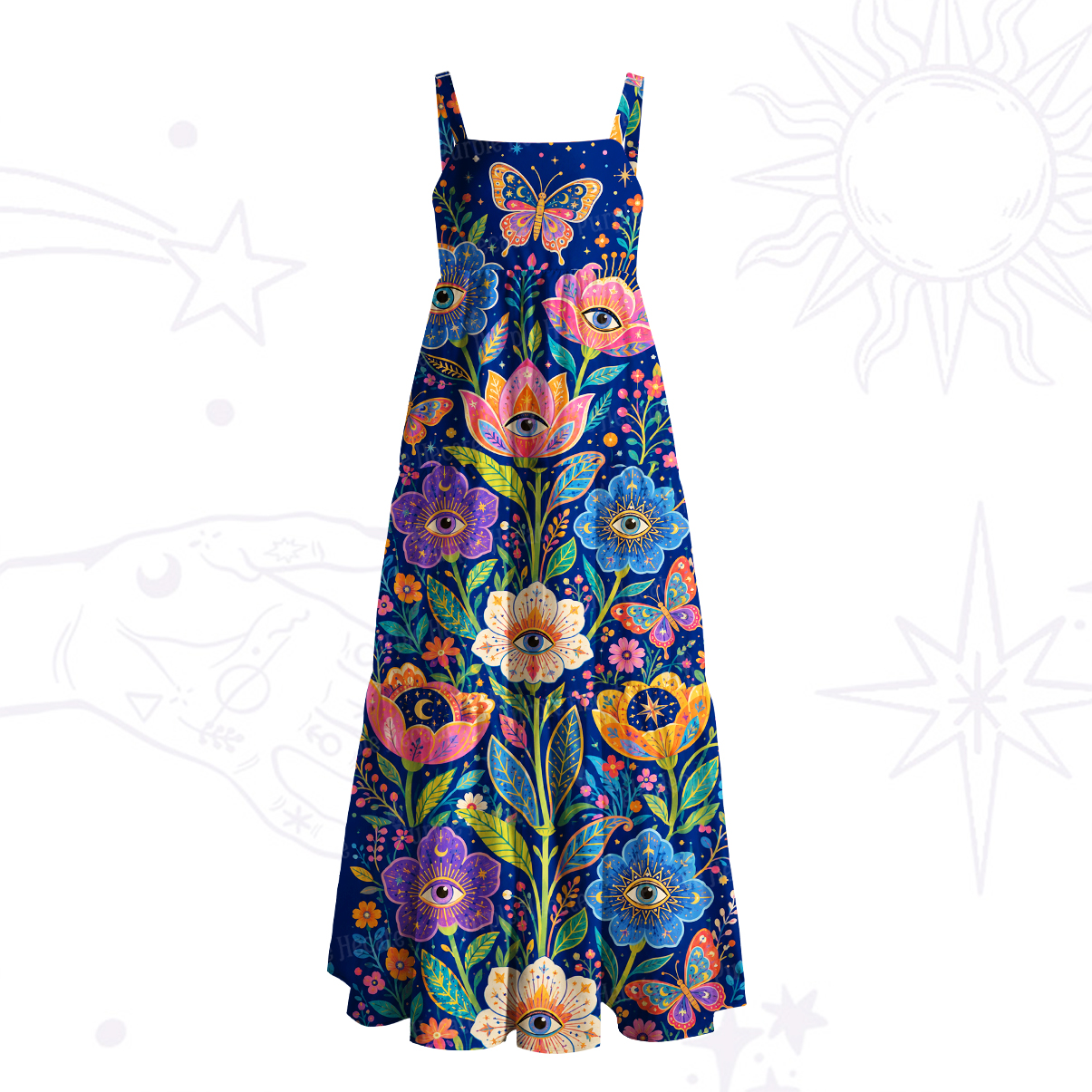 Purplehecate Mystic Eyes Garden Wide Straps Maxi Dress