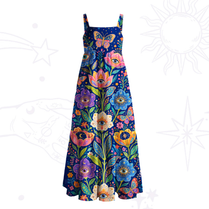 Purplehecate Mystic Eyes Garden Wide Straps Maxi Dress