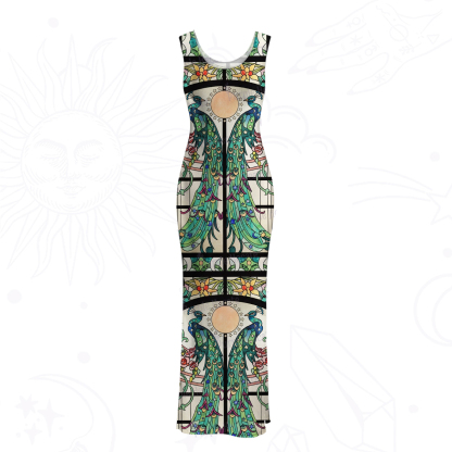 Purplehecate Mystic Peacock Stained Glass Mesh Maxi Tank Beach Dress