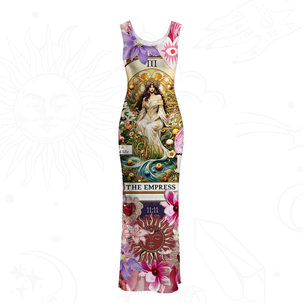 Purplehecate Divine Empress Tarot Collage Mesh Maxi Tank Beach Dress