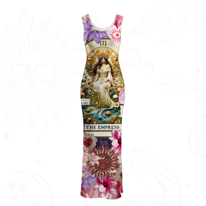 Purplehecate Divine Empress Tarot Collage Mesh Maxi Tank Beach Dress