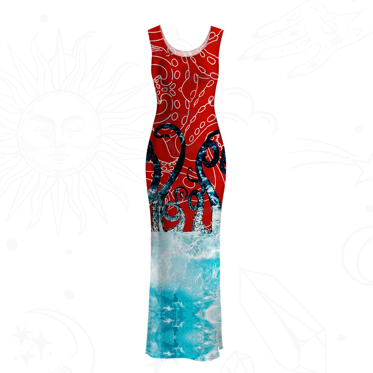 Purplehecate Ombre Octopus Glitter Tentacles Mesh Maxi Tank Beach Dress