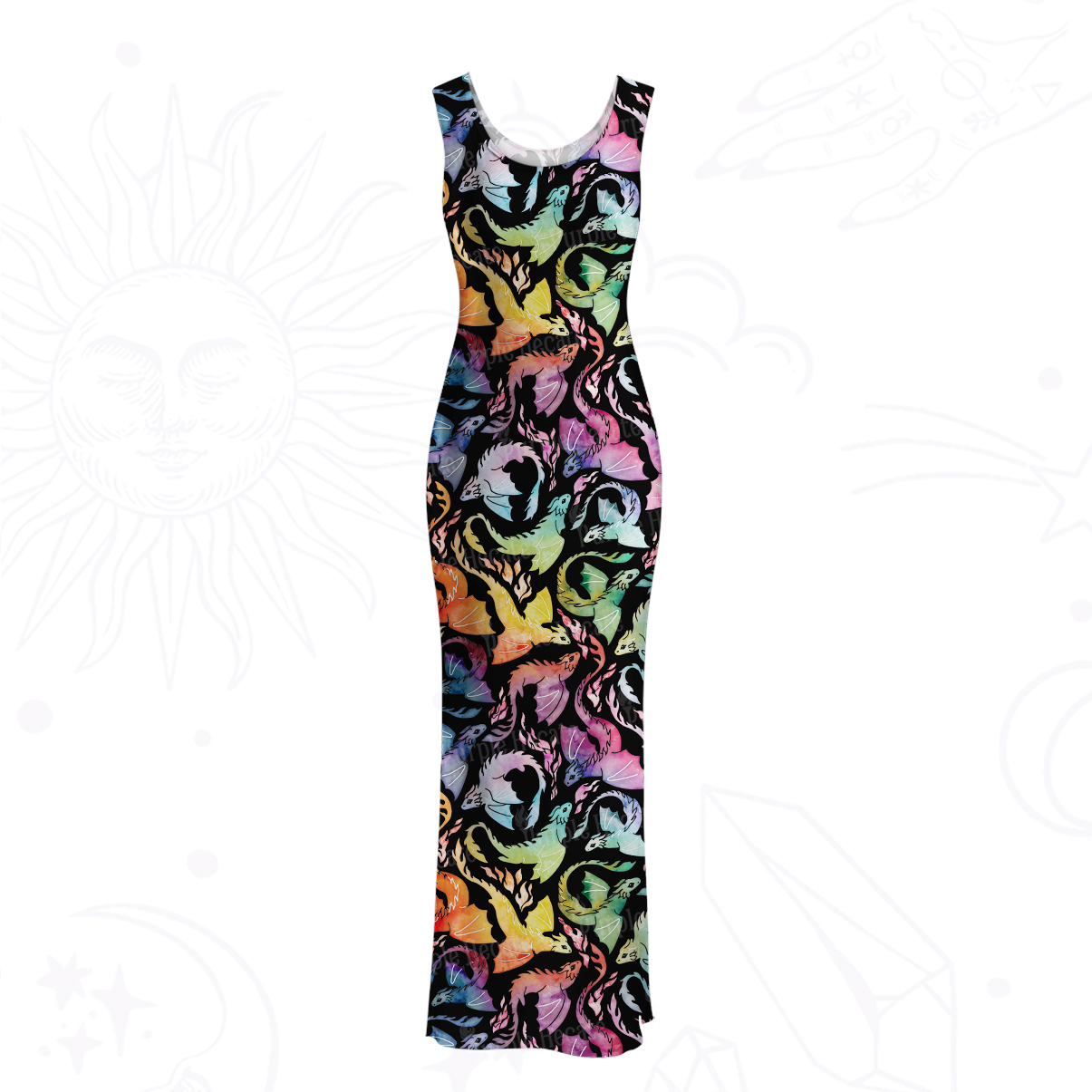 Purplehecate Rainbow Dragon Fire Mesh Maxi Tank Beach Dress
