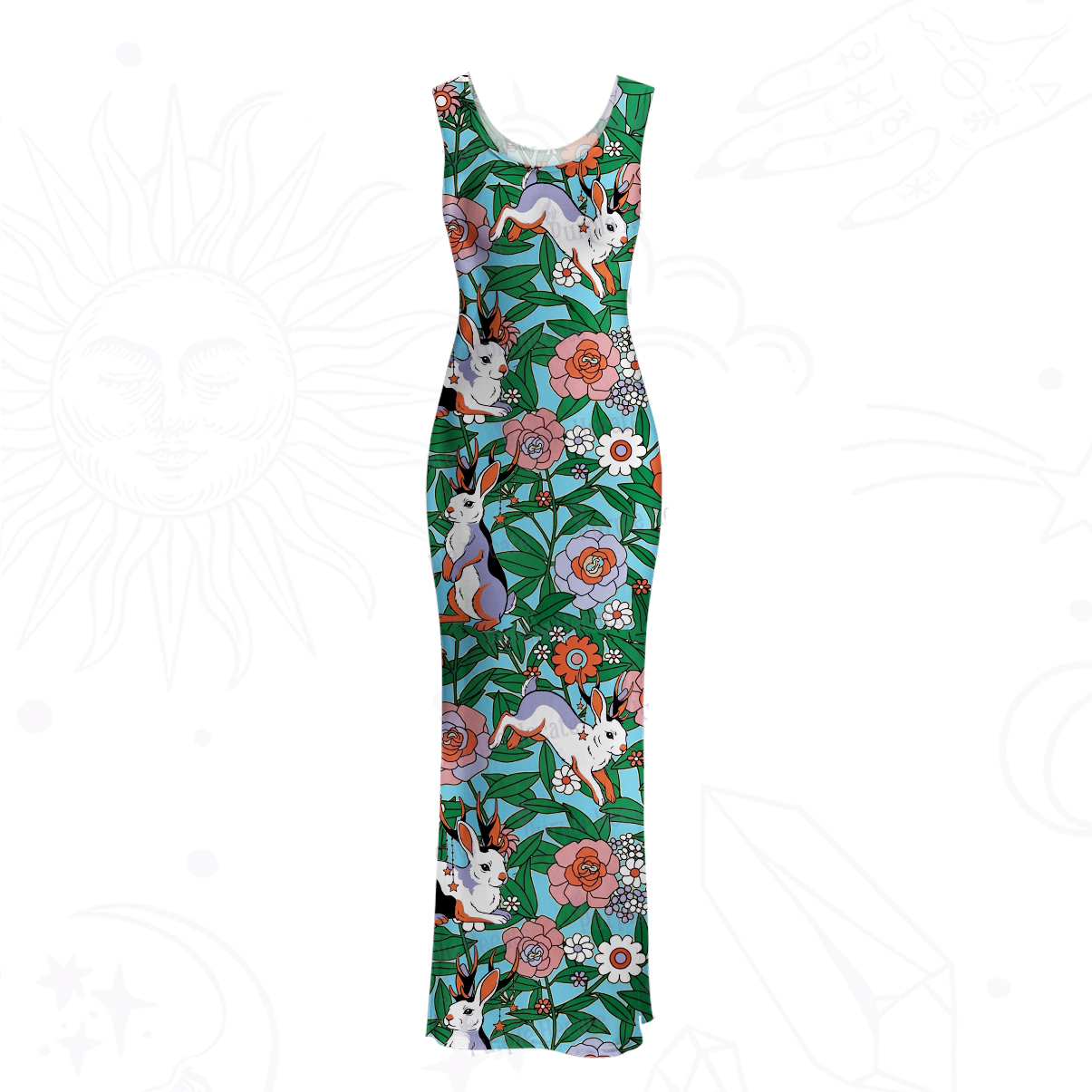 Purplehecate Mystic Blossom Bunny Garden Mesh Maxi Tank Beach Dress