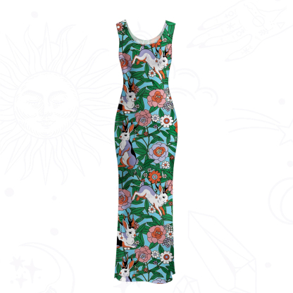 Purplehecate Mystic Blossom Bunny Garden Mesh Maxi Tank Beach Dress