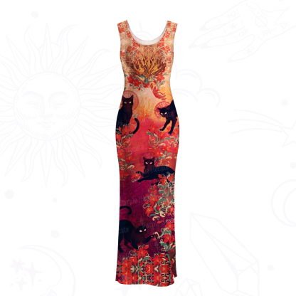 Purplehecate Blazing Jungle Night Cat Mesh Maxi Tank Beach Dress