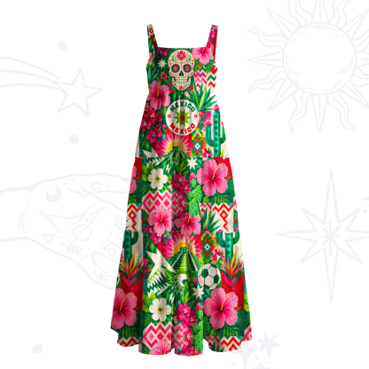Purplehecate Mexico Day of the Dead Floral Wide Straps Maxi Dress