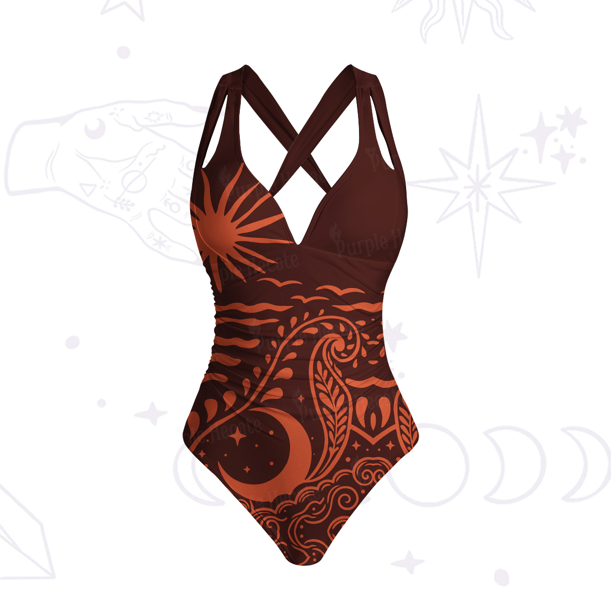 Purplehecate Celestial Sun Moon Waves One-Piece Swimsuit