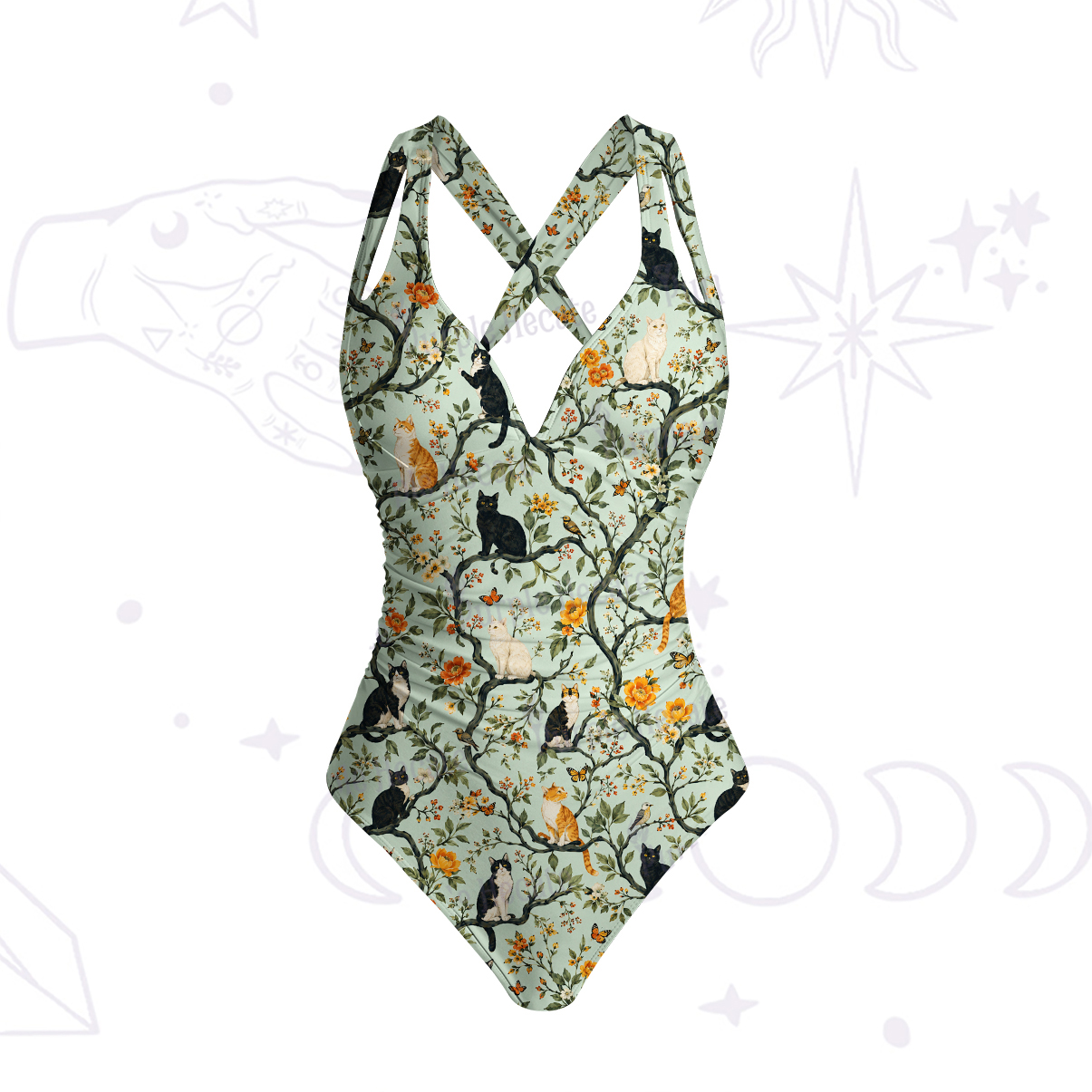Purplehecate Enchanted Cat Grove One-Piece Swimsuit