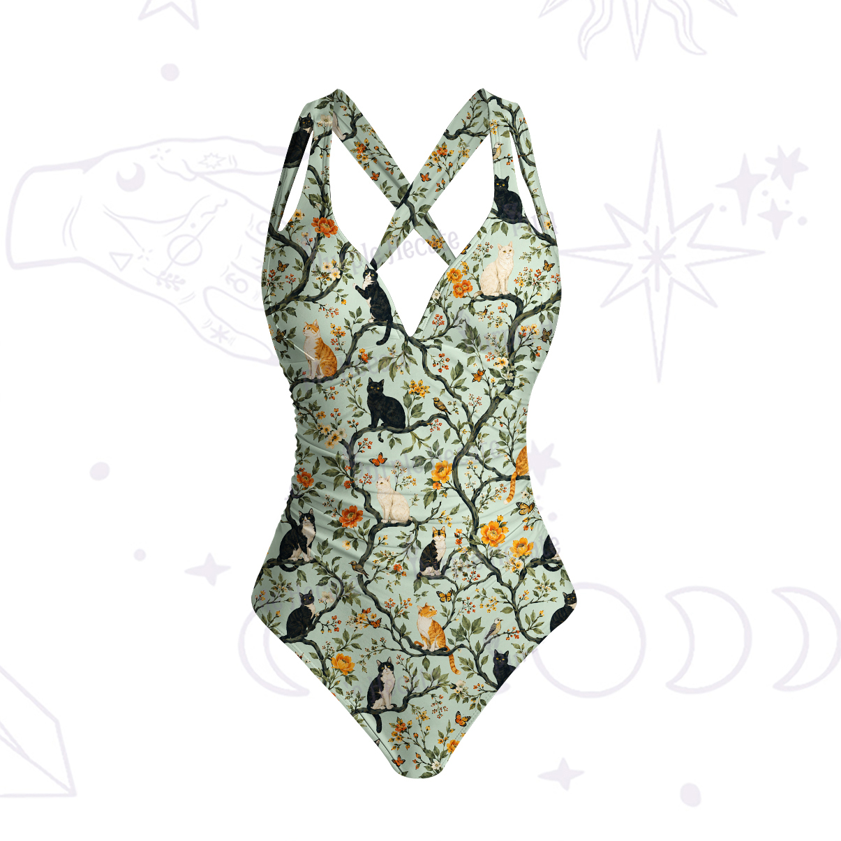 Purplehecate Enchanted Cat Grove One-Piece Swimsuit
