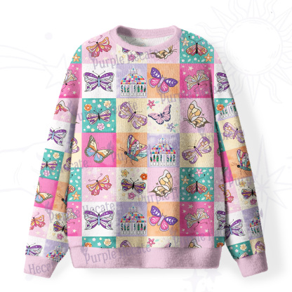 Purplehecate Dreamy Butterfly Garden Fuzzy Ugly Christmas Sweatshirt