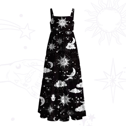 Purplehecate Sun Moon Stars Oracle Wide Straps Maxi Dress