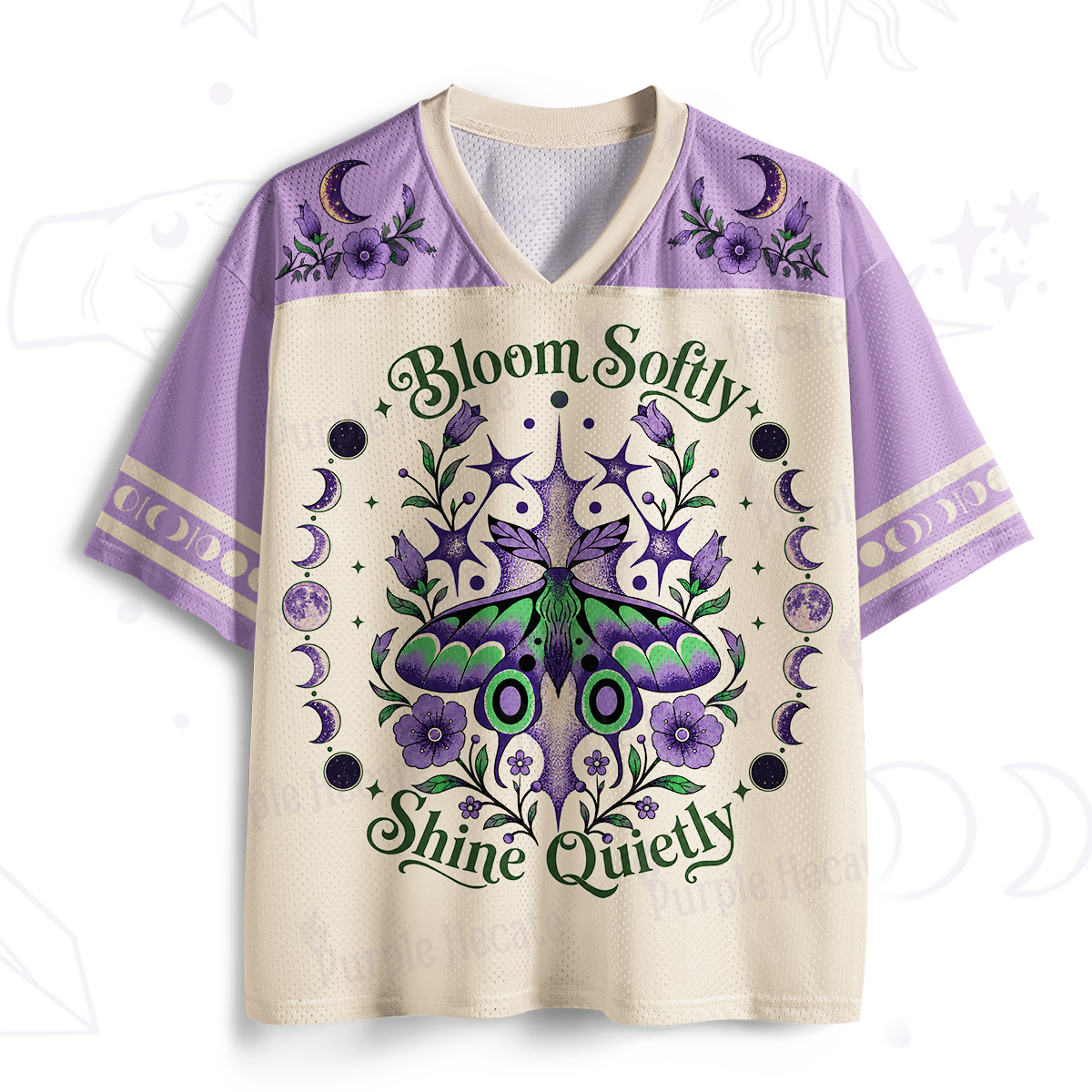 Purplehecate Bloom Softly Shine Quietly Moth Mesh Jersey