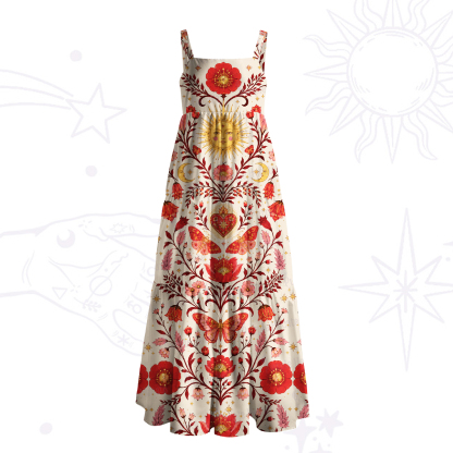 Purplehecate Solar Bloom Sacred Heart Wide Straps Maxi Dress