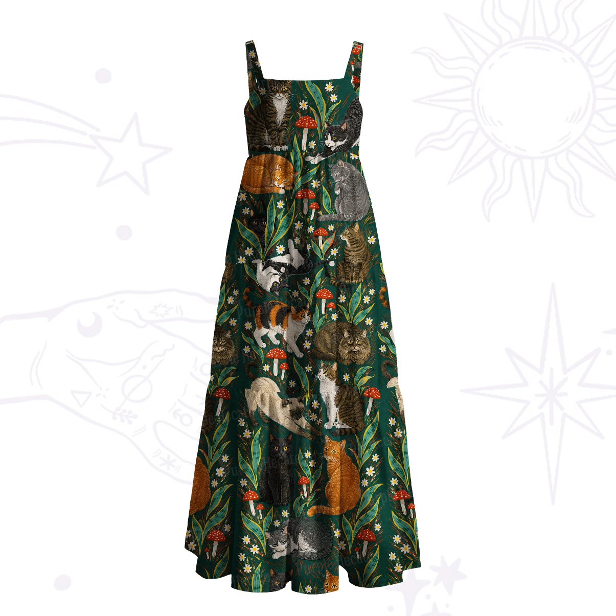 Purplehecate Magical Woodland Animal Wide Straps Maxi Dress