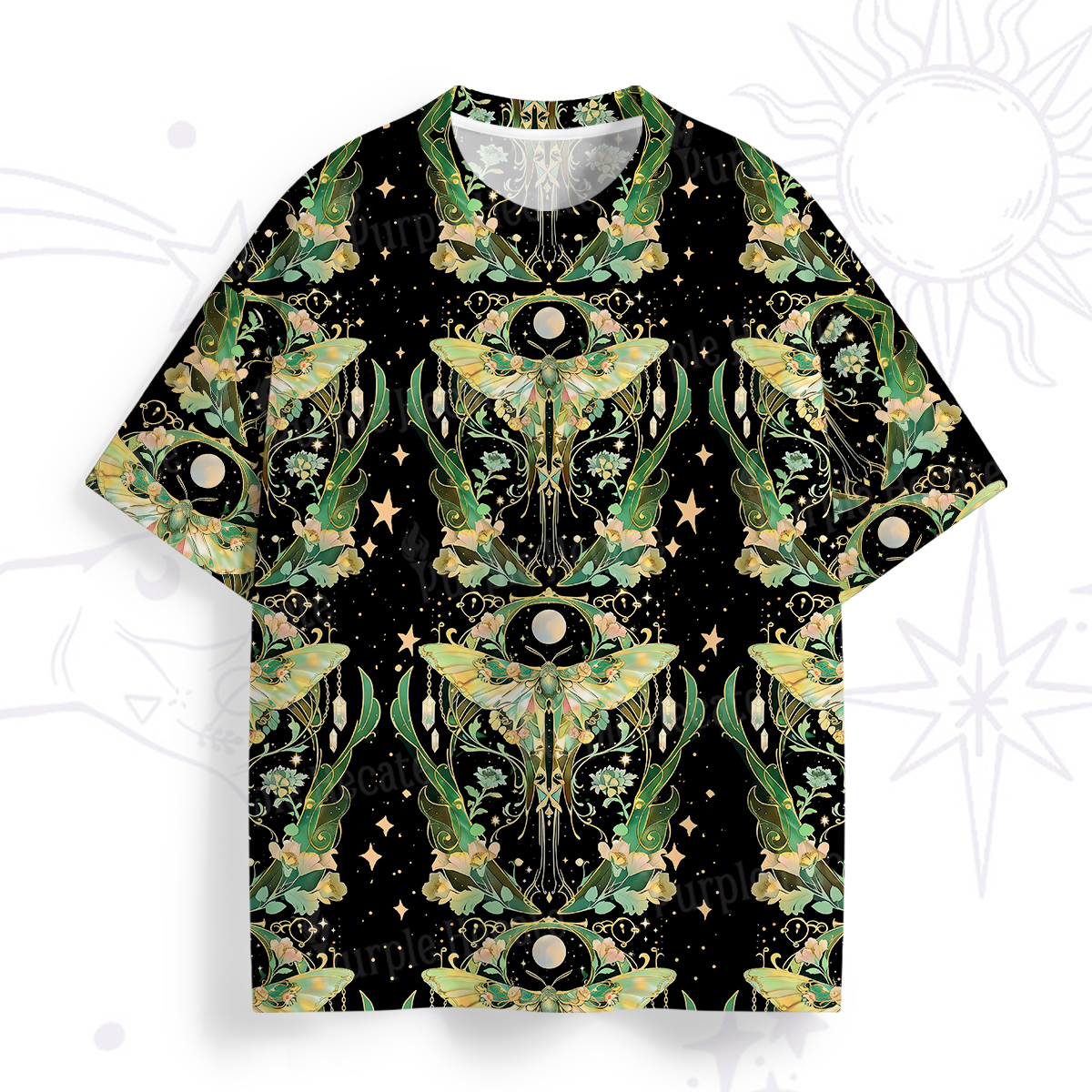 Purplehecate Moon Moth Rave All Over Print T-Shirt