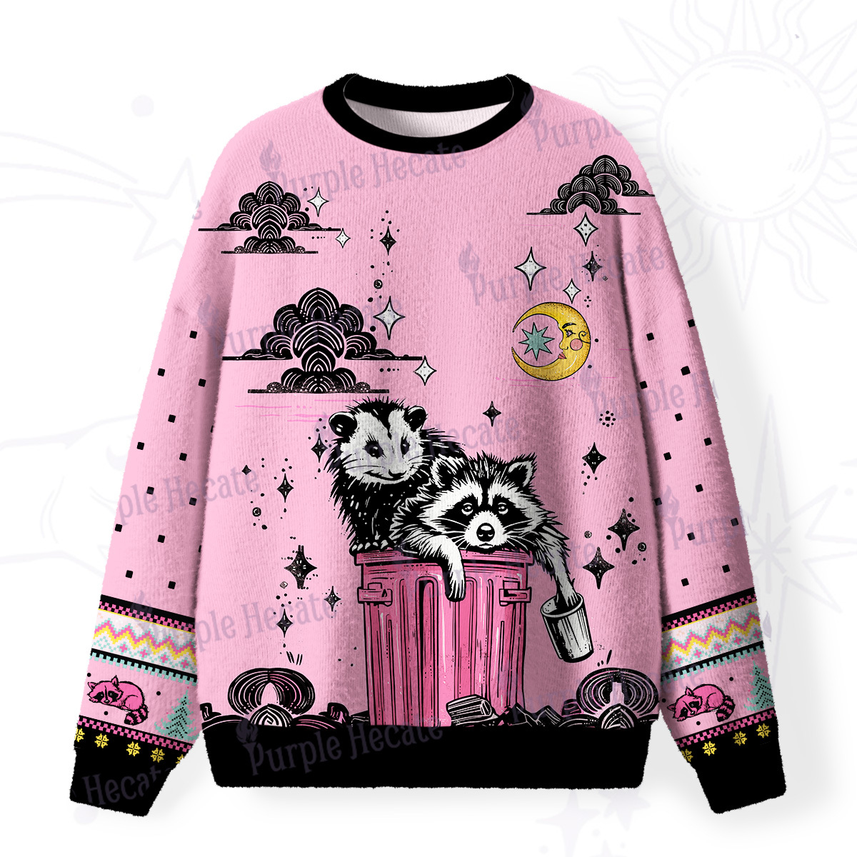 Purplehecate The Team Trash Raccoon & Possum Fuzzy Ugly Christmas Sweatshirt