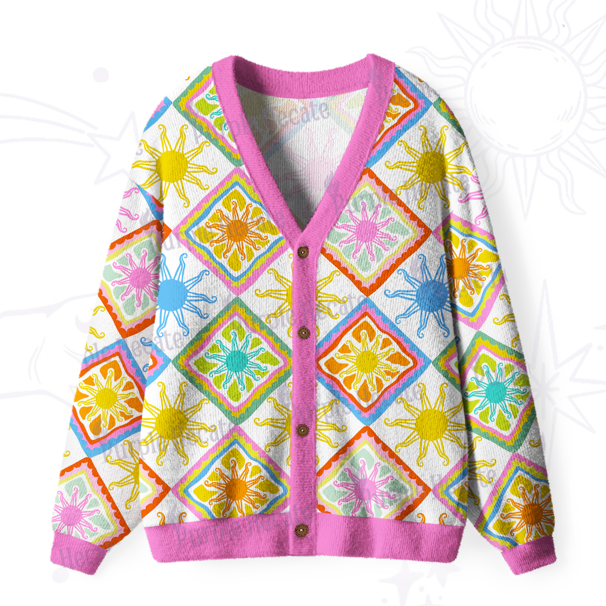Purplehecate Colorful Sunshine Patchwork Ugly Cardigan Sweaters
