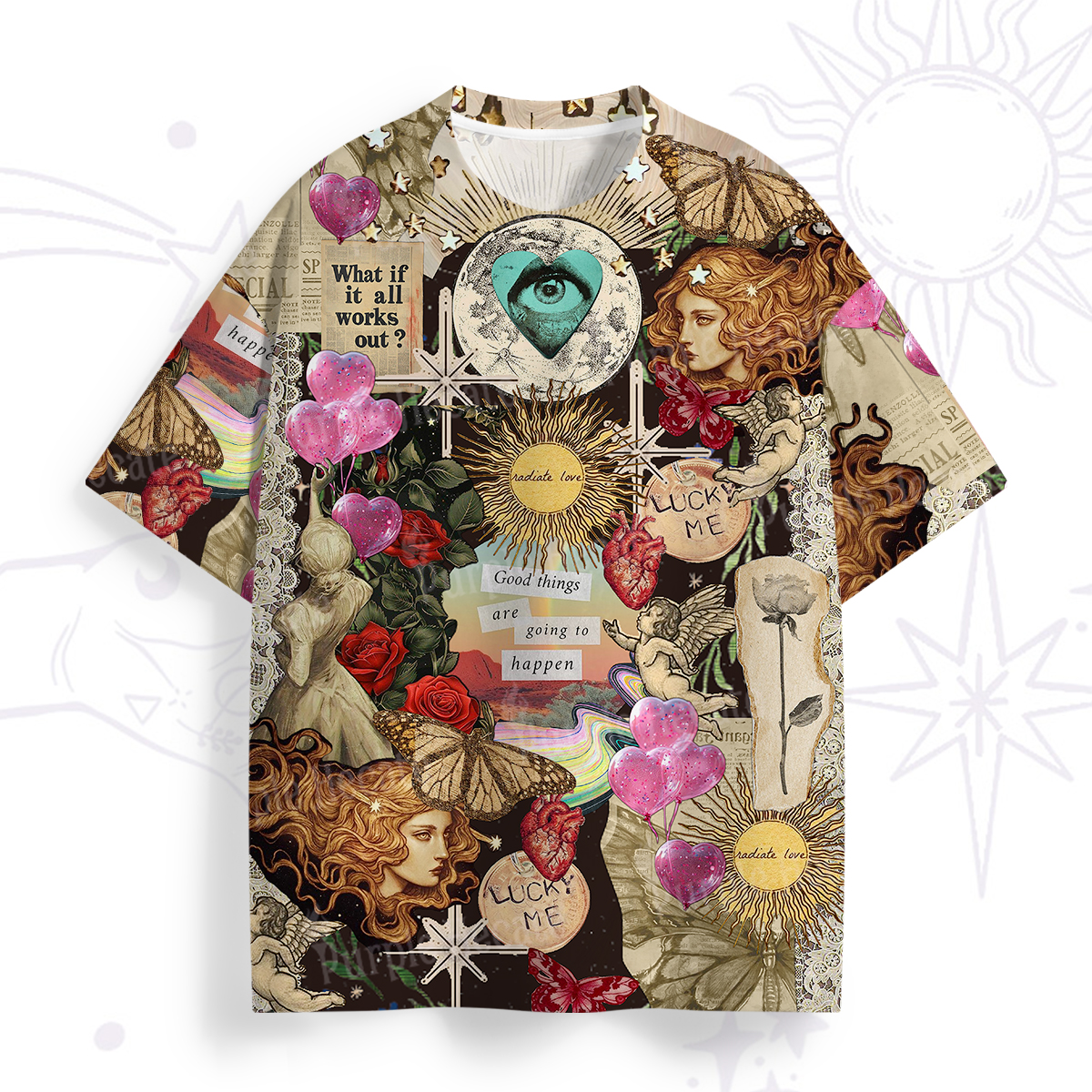Purplehecate Lucky Me Sacred Heart Eye All Over Print T-Shirt